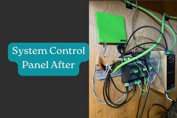 Cleanly organized Loxone cabinet wiring with blue and white panel wires meeting technical standards