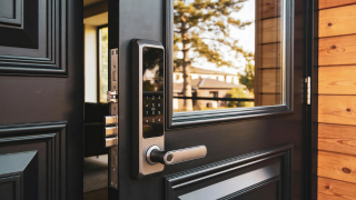 Keyless smart lock installed on residential front door