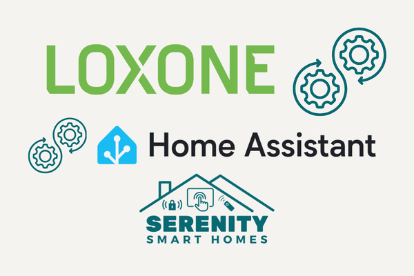 graphic combining Loxone, Home Assistant, and Serenity Smart Homes logos