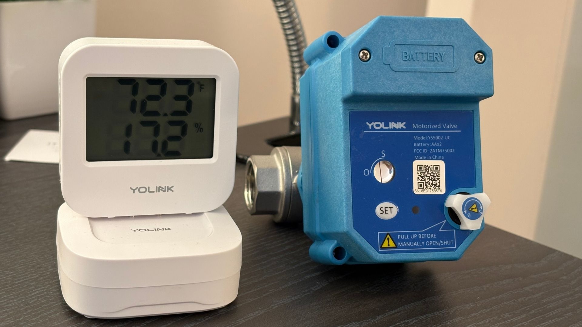 image of yolink environment sensor and smart water valve